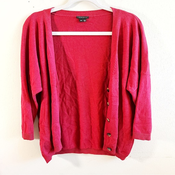 Theory Cardigan Maroon Red V-Neck Button Front Cashmere Blend Knit Sz M EUC - Picture 2 of 9